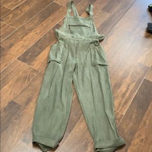 Free people linen earthy green overalls size small